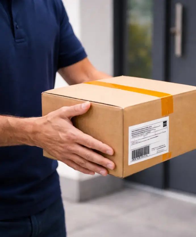 Lieferant übergibt ein Paket an eine KNOBLOCH Paketbox