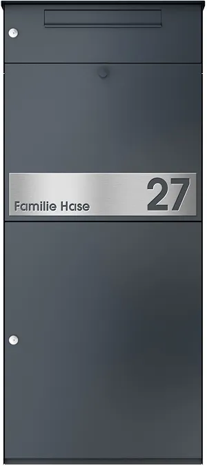 Paketbox KNOBOX PRO 11 in der Farbe Anthrazit mit Briefkasten und Beschriftungsblende