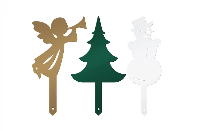 Gartenstecker / Pflanzenstecker in den Motiven Engel (Gold), Tannenbaum (GFrün) und Schneemann (Weiß)