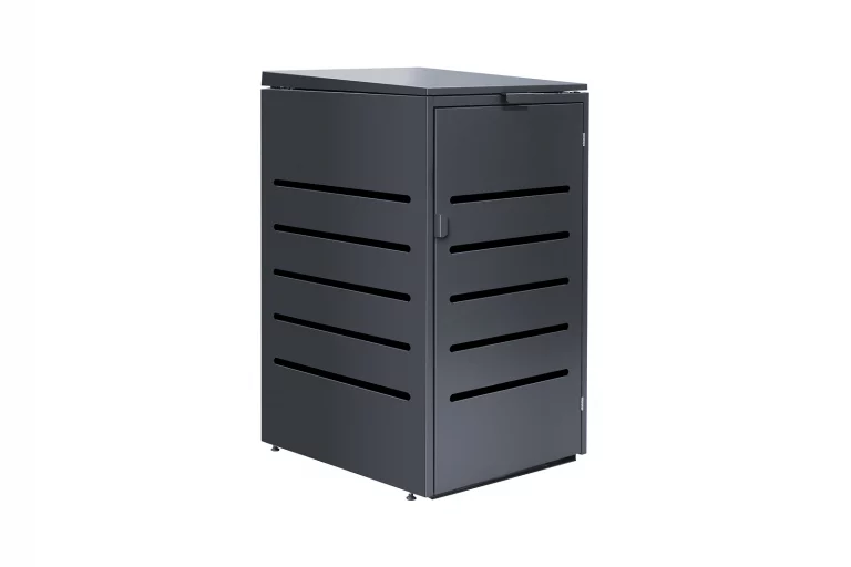 Mülltonnenbox / Mülltonnenverkleidung aus Metall in Anthrazit mit Lüftungsschlitzen
